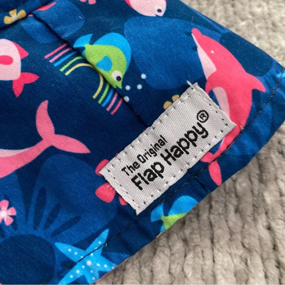 Flap Happy Kids L Sun Hat Dolphins Rainbows‎ Sea Life Print UPF Beach Cap